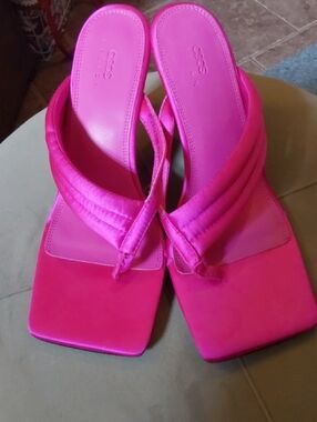 ASOS Hot Pink Padded Square-Toe Thong Sandals